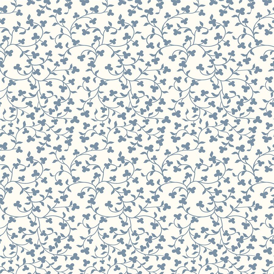 Baumwollpopeline Florale Ranken - creme/schattenblau