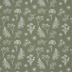 Baumwollpopeline Florale Zeichnungen - salbei