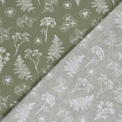 Baumwollpopeline Florale Zeichnungen - salbei