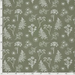 Baumwollpopeline Florale Zeichnungen - salbei