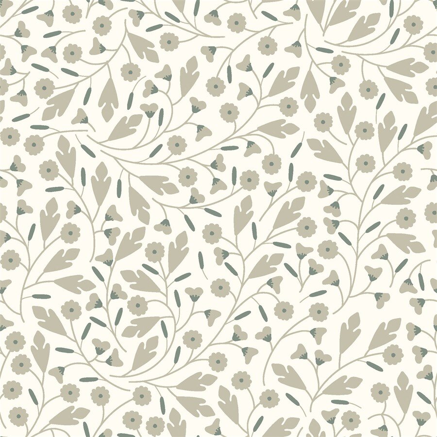 Baumwollpopeline Florale Zweige - creme/salbei