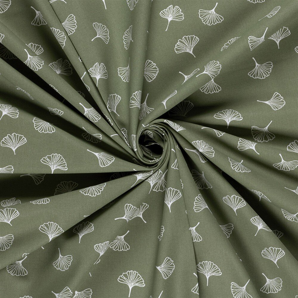 Baumwollpopeline Ginkoblätter - salbei