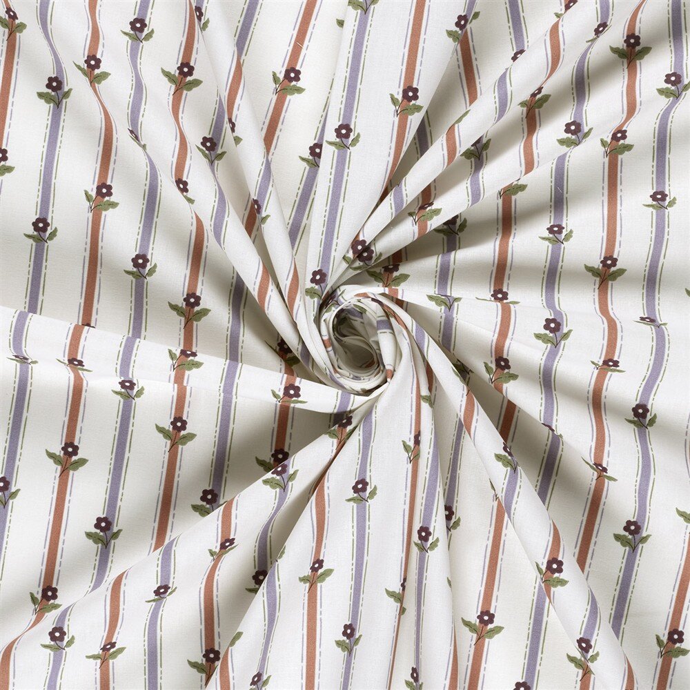 Baumwollpopeline Blümchen auf Streifen - creme