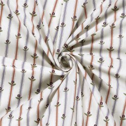 Baumwollpopeline Blümchen auf Streifen - creme