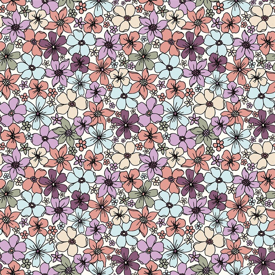 Baumwollpopeline bunter Blütenregen  - creme