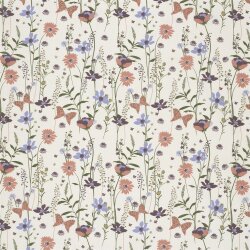 Baumwollpopeline schöne Blumen & Schmetterlinge - creme