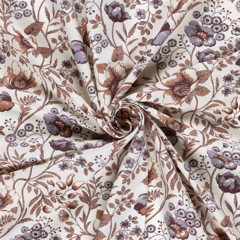 Baumwollpopeline schöne Blumenranken - creme