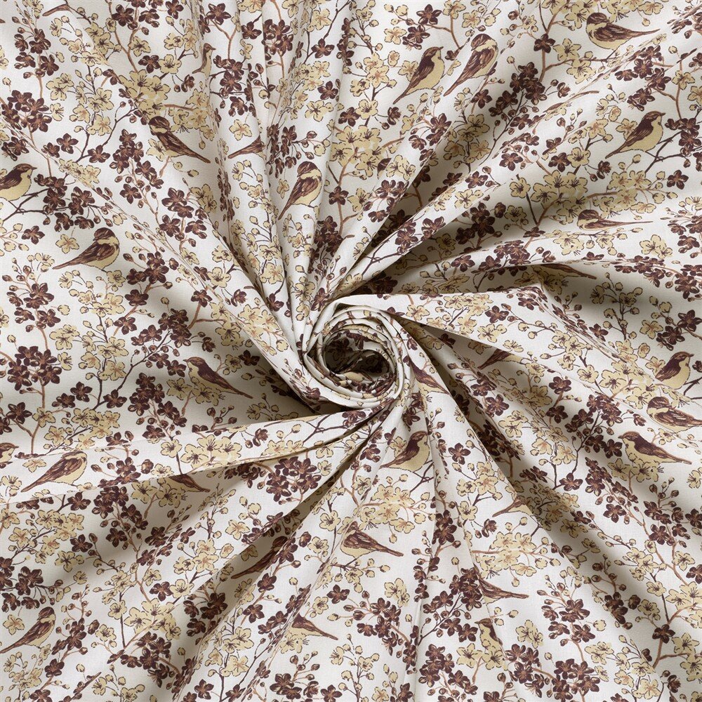 Baumwollpopeline Vögel auf Zweige - creme