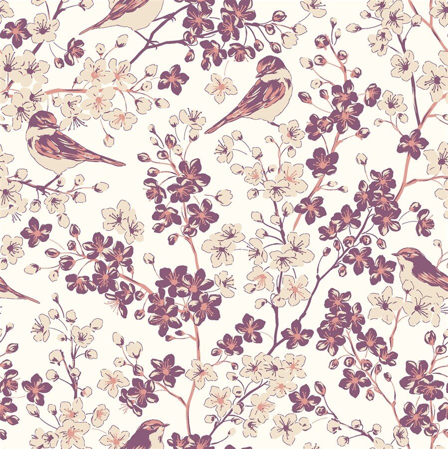 Baumwollpopeline Vögel auf Zweige - creme