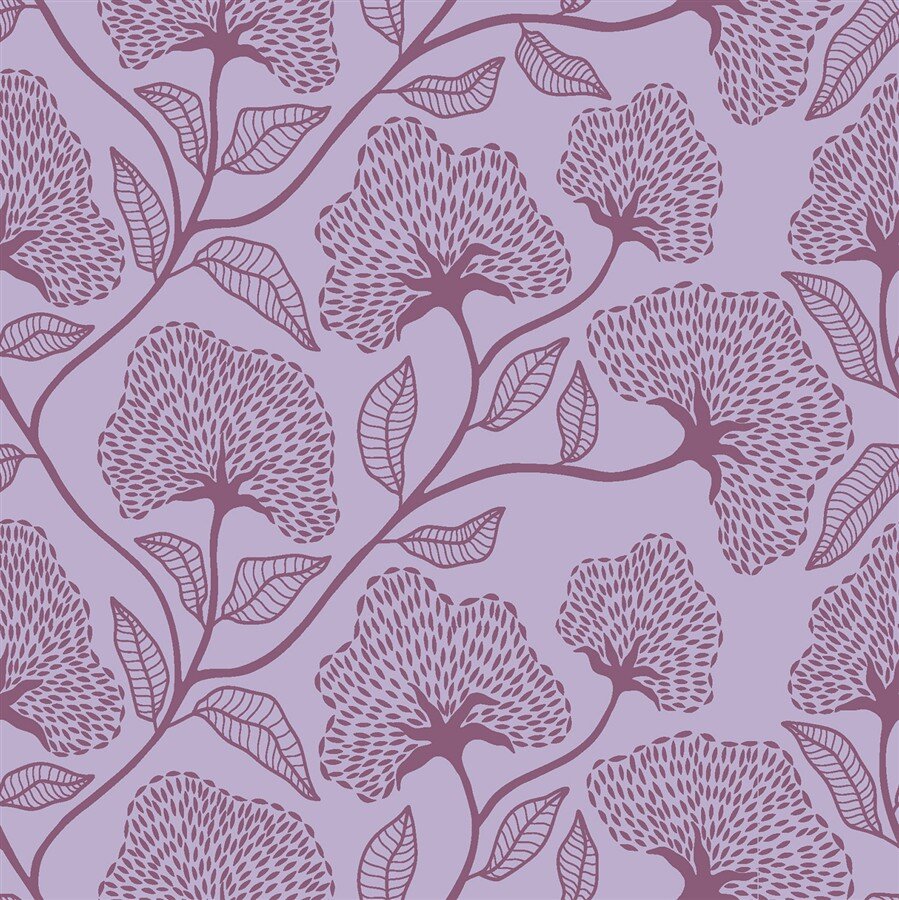 Baumwollpopeline große Blumenranken - lavendel