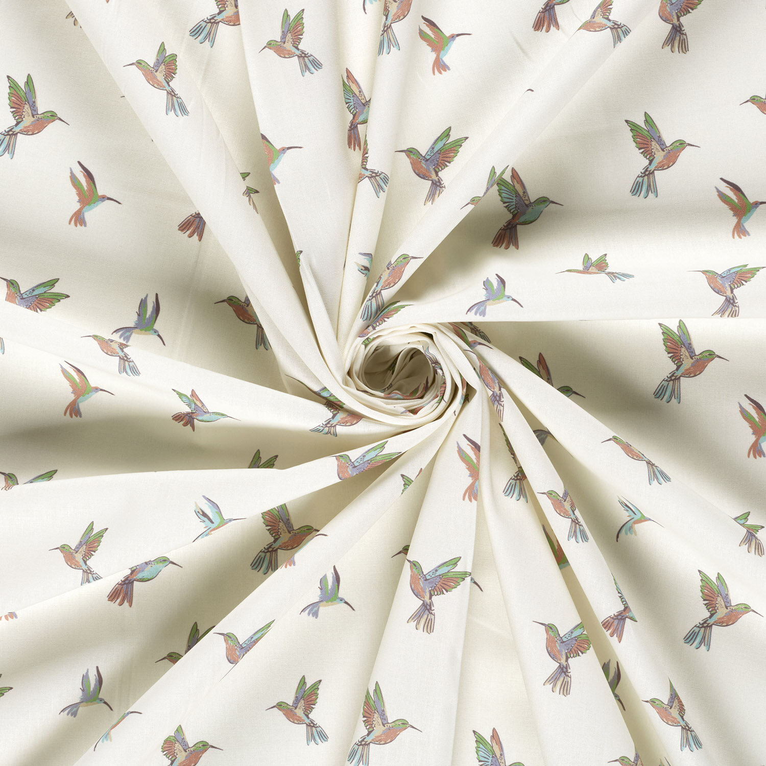 Baumwollpopeline bunte Kolibris - creme