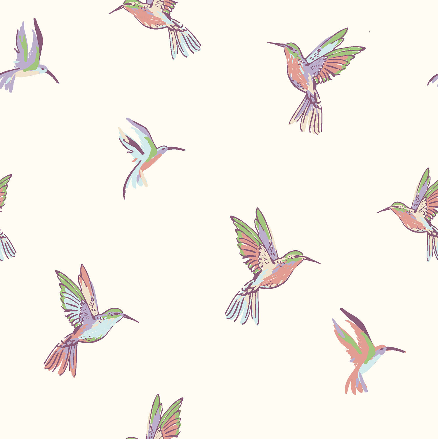 Baumwollpopeline bunte Kolibris - creme