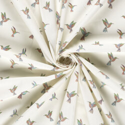 Baumwollpopeline bunte Kolibris - creme