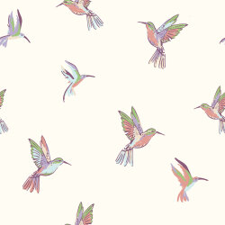 Baumwollpopeline bunte Kolibris - creme