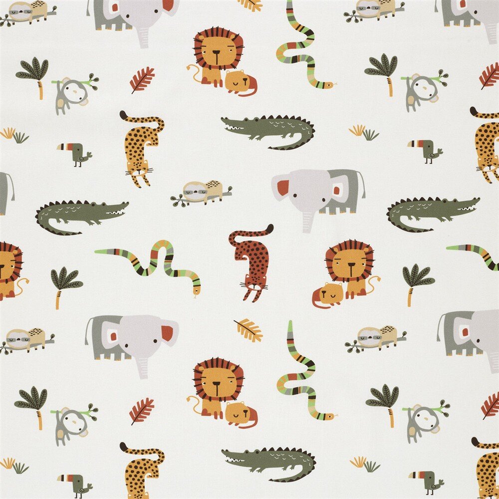 Baumwollpopeline bunte Zootiere - creme