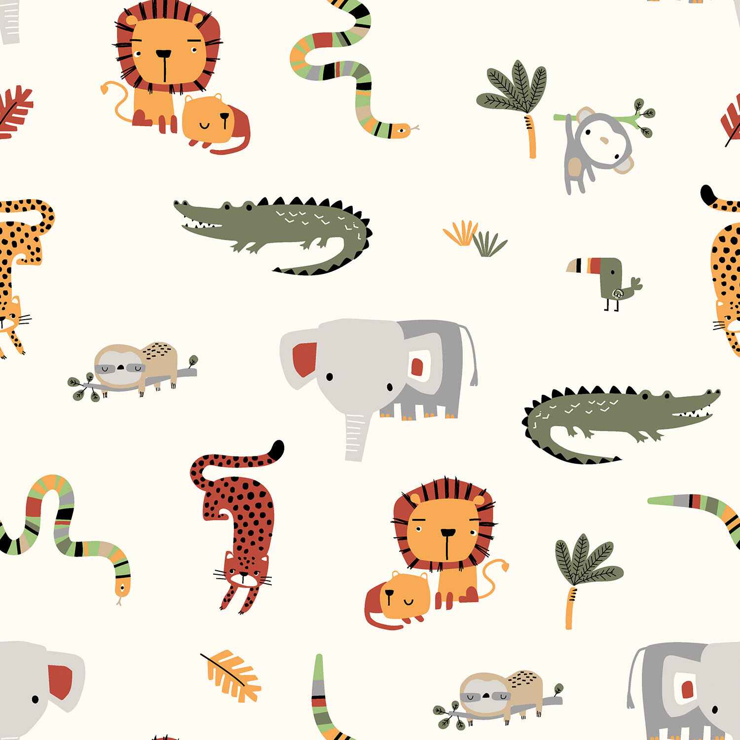 Baumwollpopeline bunte Zootiere - creme