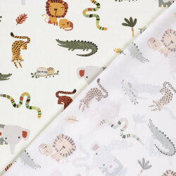Baumwollpopeline bunte Zootiere - creme