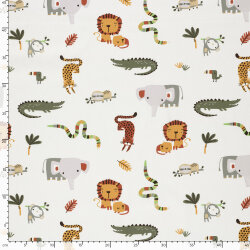 Baumwollpopeline bunte Zootiere - creme