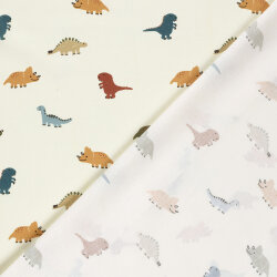 Baumwollpopeline bunte Dinos - creme