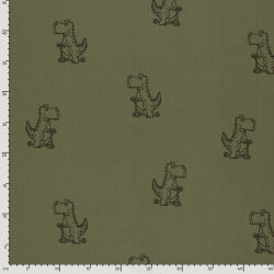 Baumwollpopeline süßer T-Rex - oliv