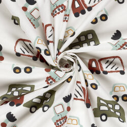 Baumwollpopeline bunte Fahrzeuge - creme