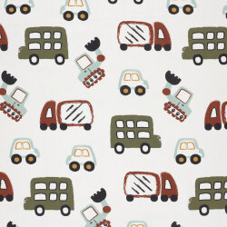 Baumwollpopeline bunte Fahrzeuge - creme