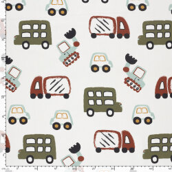 Baumwollpopeline bunte Fahrzeuge - creme