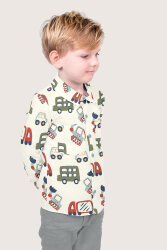 Baumwollpopeline bunte Fahrzeuge - creme