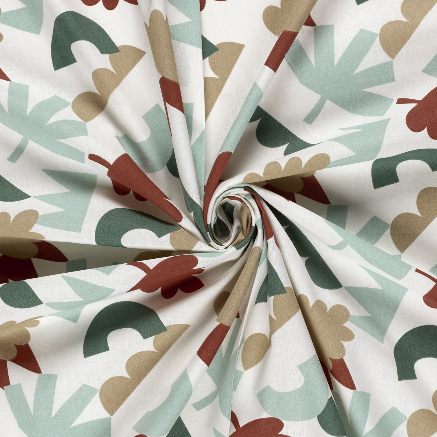 Baumwollpopeline bunte Blätterkunst - creme