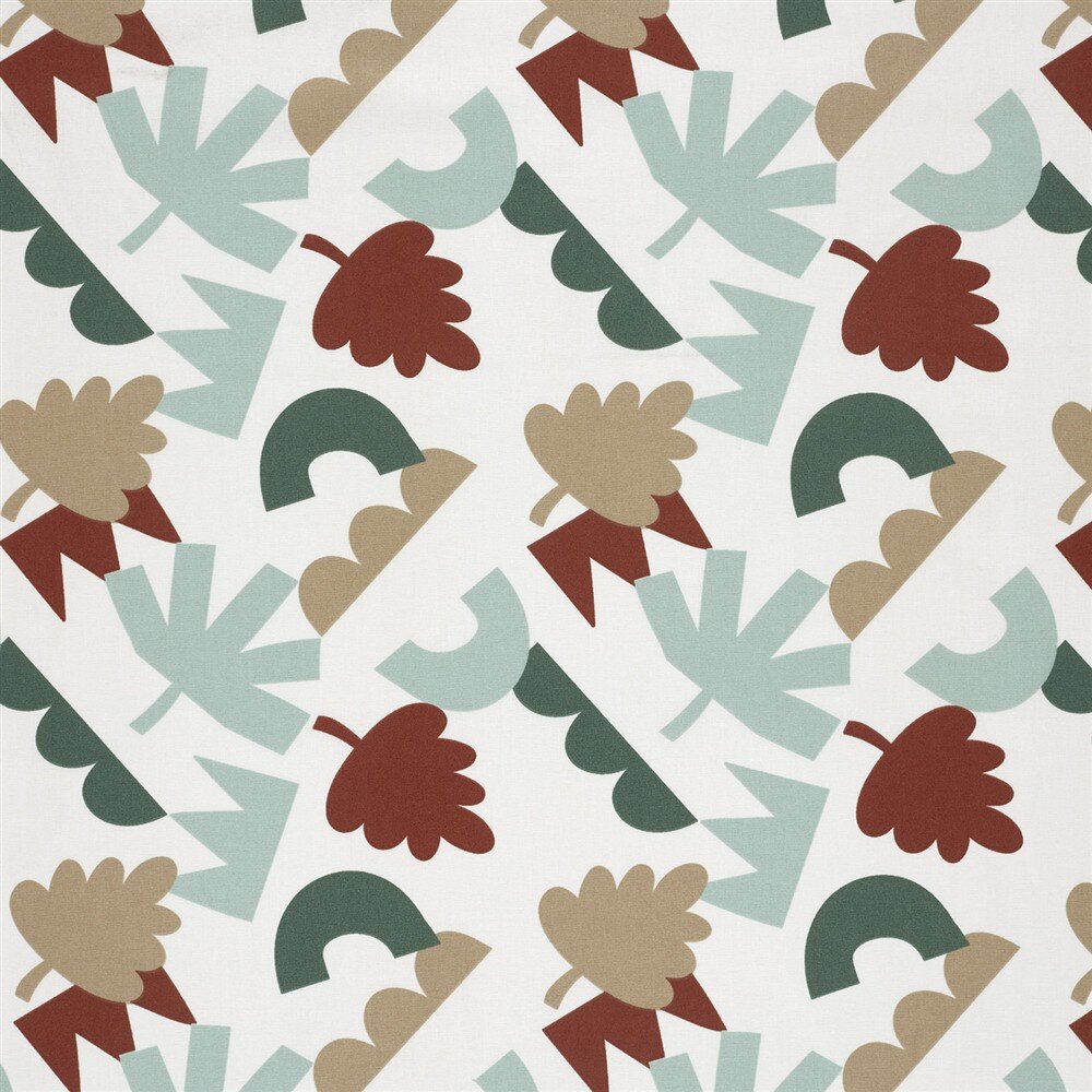 Baumwollpopeline bunte Blätterkunst - creme