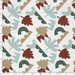 Baumwollpopeline bunte Blätterkunst - creme