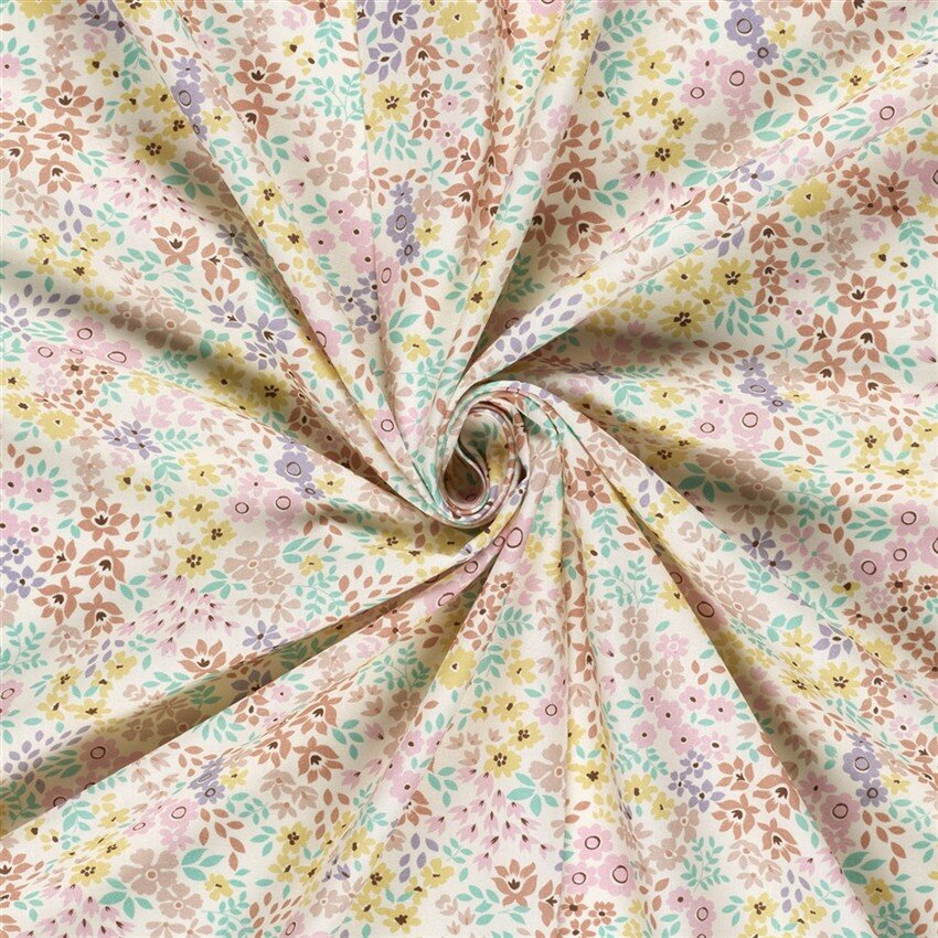 Baumwollpopeline bunter Blumenregen - creme