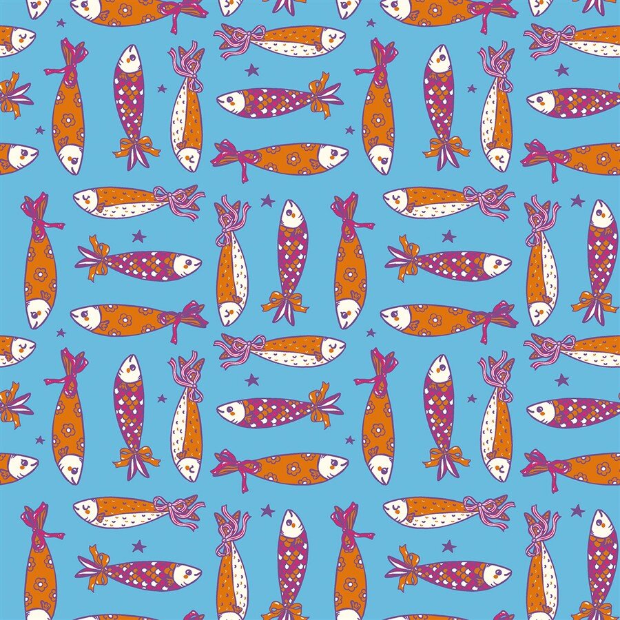 Baumwollpopeline Fische - wasserblau