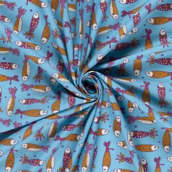 Baumwollpopeline Fische - wasserblau