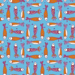 Baumwollpopeline Fische - wasserblau