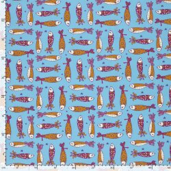 Baumwollpopeline Fische - wasserblau