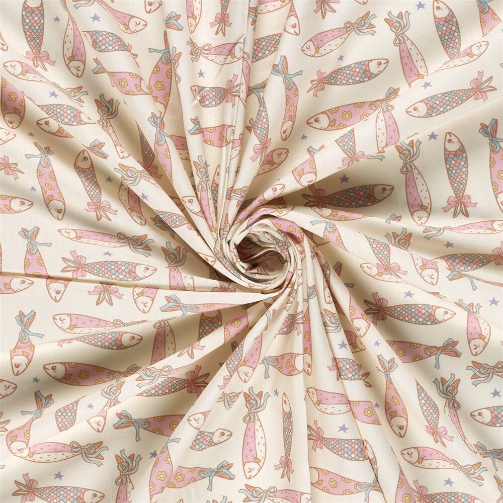 Baumwollpopeline Fische - creme