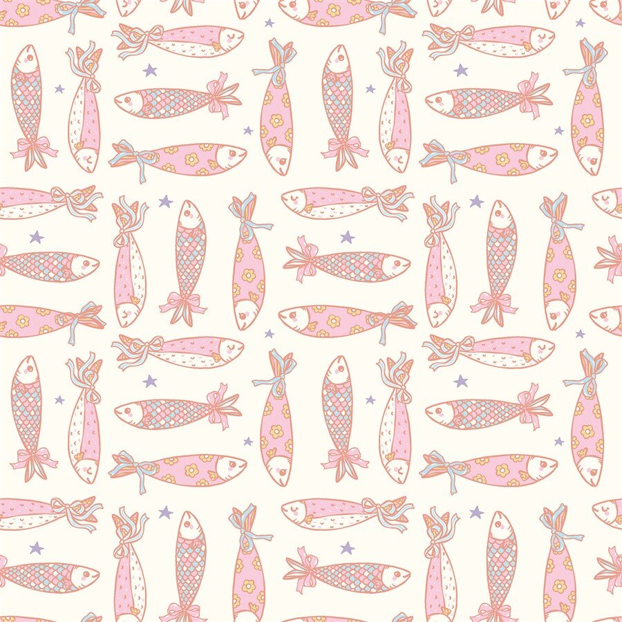 Baumwollpopeline Fische - creme