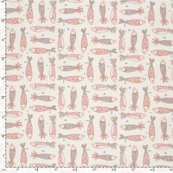 Baumwollpopeline Fische - creme