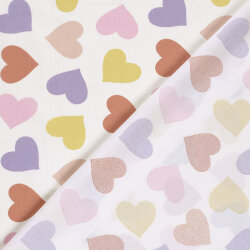 Baumwollpopeline bunte Herzen - creme