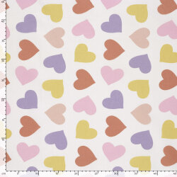 Baumwollpopeline bunte Herzen - creme
