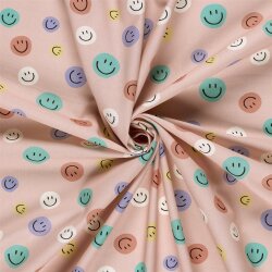 Baumwollpopeline bunte Smileys - softrosa