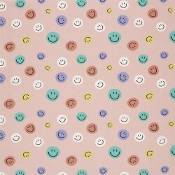 Baumwollpopeline bunte Smileys - softrosa
