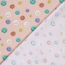 Baumwollpopeline bunte Smileys - softrosa