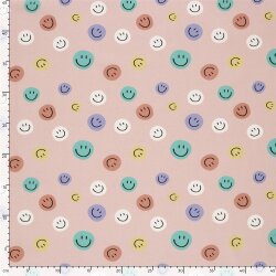 Baumwollpopeline bunte Smileys - softrosa