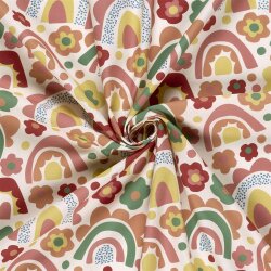 Baumwollpopeline Blumen bunte Regenbogenwelt- creme