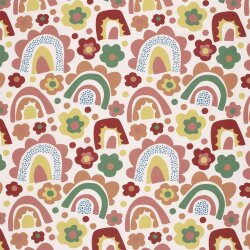 Baumwollpopeline Blumen bunte Regenbogenwelt- creme