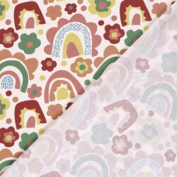 Baumwollpopeline Blumen bunte Regenbogenwelt- creme