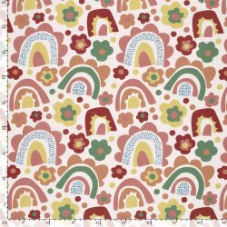 Baumwollpopeline Blumen bunte Regenbogenwelt- creme