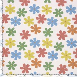 Baumwollpopeline bunte Blumenräder - creme
